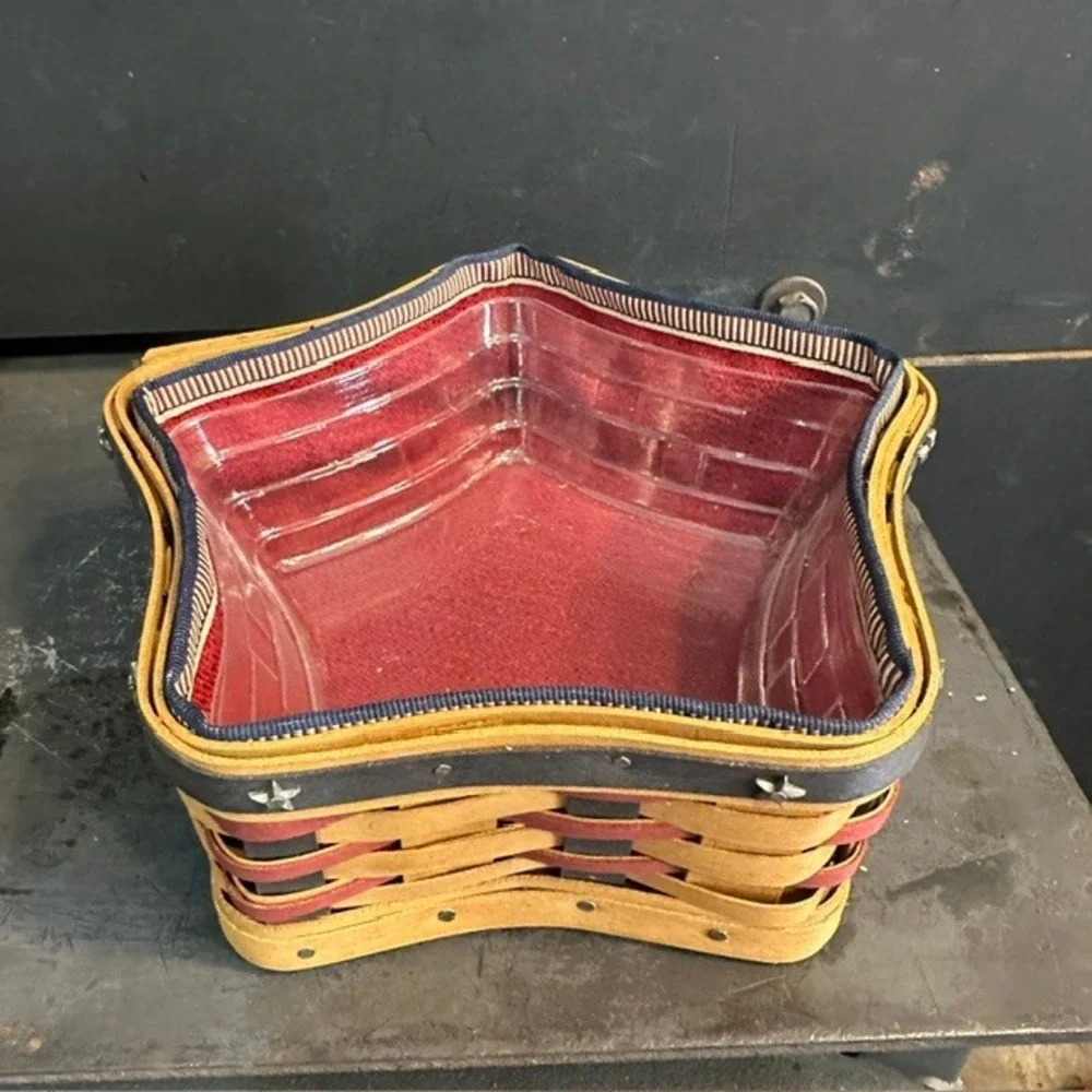 Longaberger Star Basket 2003 30th Anniversary Red Natural Blue Wood Liner 9in